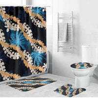 Puakenikeni Maile Lei Bathroom Set Frangipani Blue Tropical Leaves