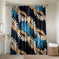 Puakenikeni Maile Lei Bathroom Set Frangipani Blue Tropical Leaves