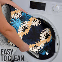 Puakenikeni Maile Lei Bathroom Set Frangipani Blue Tropical Leaves