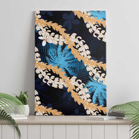 Puakenikeni Maile Lei Canvas Wall Art Frangipani Blue Tropical Leaves