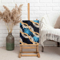 Puakenikeni Maile Lei Canvas Wall Art Frangipani Blue Tropical Leaves