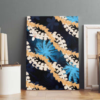 Puakenikeni Maile Lei Canvas Wall Art Frangipani Blue Tropical Leaves