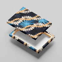 Puakenikeni Maile Lei Canvas Wall Art Frangipani Blue Tropical Leaves