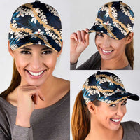Puakenikeni Maile Lei Classic Cap Frangipani Blue Tropical Leaves LT01 - Polynesian Pride