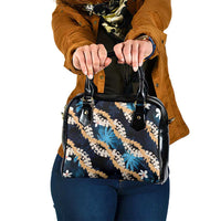 Puakenikeni Maile Lei Shoulder Handbag Frangipani Blue Tropical Leaves