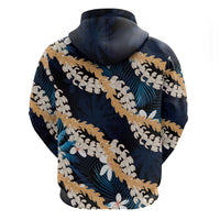 Puakenikeni Maile Lei Zip Hoodie Frangipani Blue Tropical Leaves