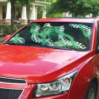 Puakenikeni Maile Lei Auto Sun Shade Frangipani Green Tropical Leaves