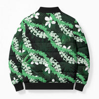 Puakenikeni Maile Lei Bomber Puffer Jacket Frangipani Green Tropical Leaves LT01 - Polynesian Pride