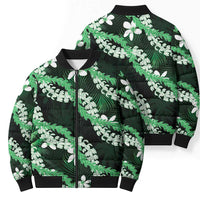 Puakenikeni Maile Lei Bomber Puffer Jacket Frangipani Green Tropical Leaves LT01 - Polynesian Pride