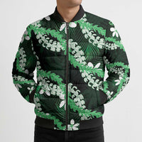 Puakenikeni Maile Lei Bomber Puffer Jacket Frangipani Green Tropical Leaves LT01 - Polynesian Pride