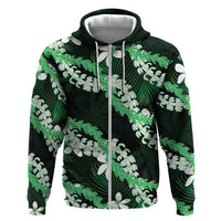 Puakenikeni Maile Lei Hoodie Frangipani Green Tropical Leaves