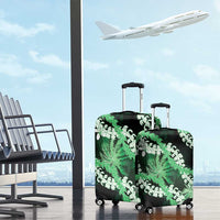 Puakenikeni Maile Lei Luggage Cover Frangipani Green Tropical Leaves