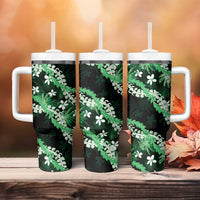 Puakenikeni Maile Lei Tumbler With Handle Frangipani Green Tropical Leaves
