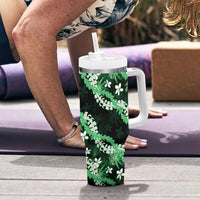 Puakenikeni Maile Lei Tumbler With Handle Frangipani Green Tropical Leaves