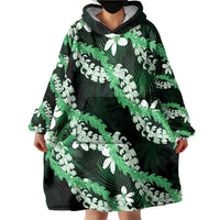 Puakenikeni Maile Lei Wearable Blanket Hoodie Frangipani Green Tropical Leaves