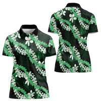 Puakenikeni Maile Lei Women Polo Shirt Frangipani Green Tropical Leaves