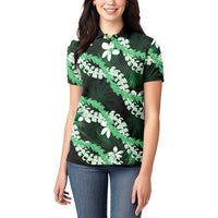 Puakenikeni Maile Lei Women Polo Shirt Frangipani Green Tropical Leaves
