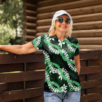 Puakenikeni Maile Lei Women Polo Shirt Frangipani Green Tropical Leaves