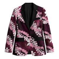 Puakenikeni Maile Lei Blazer Frangipani Pink Tropical Leaves