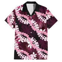 Puakenikeni Maile Lei Family Matching Tank Maxi Dress and Hawaiian Shirt Frangipani Pink Tropical Leaves