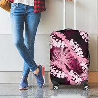 Puakenikeni Maile Lei Luggage Cover Frangipani Pink Tropical Leaves