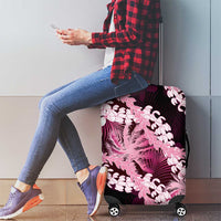 Puakenikeni Maile Lei Luggage Cover Frangipani Pink Tropical Leaves