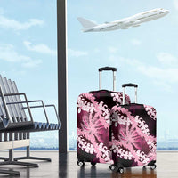 Puakenikeni Maile Lei Luggage Cover Frangipani Pink Tropical Leaves