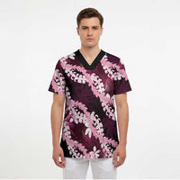 Puakenikeni Maile Lei Scrub Top Frangipani Pink Tropical Leaves LT01 - Polynesian Pride