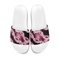 Puakenikeni Maile Lei Slide Sandals Frangipani Pink Tropical Leaves LT01 Pink - Polynesian Pride