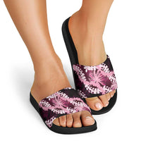 Puakenikeni Maile Lei Slide Sandals Frangipani Pink Tropical Leaves LT01 - Polynesian Pride