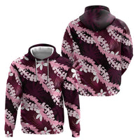 Puakenikeni Maile Lei Zip Hoodie Frangipani Pink Tropical Leaves LT01 - Polynesian Pride