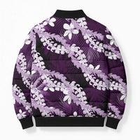 Puakenikeni Maile Lei Bomber Puffer Jacket Frangipani Purple Tropical Leaves LT01 - Polynesian Pride