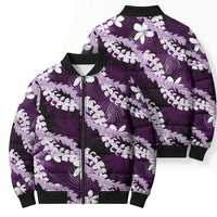 Puakenikeni Maile Lei Bomber Puffer Jacket Frangipani Purple Tropical Leaves LT01 - Polynesian Pride