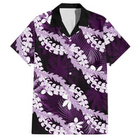 Puakenikeni Maile Lei Family Matching Long Sleeve Bodycon Dress and Hawaiian Shirt Frangipani Purple Tropical Leaves