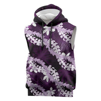 Puakenikeni Maile Lei Sleeveless Hoodie Frangipani Purple Tropical Leaves