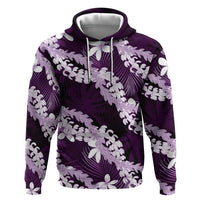 Puakenikeni Maile Lei Zip Hoodie Frangipani Purple Tropical Leaves LT01 Pullover Hoodie Purple - Polynesian Pride