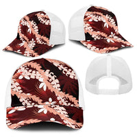 Puakenikeni Maile Lei Baseball Net Cap Frangipani Red Tropical Leaves LT01 - Polynesian Pride