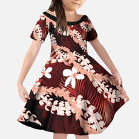 Puakenikeni Maile Lei Family Matching Tank Maxi Dress and Hawaiian Shirt Frangipani Red Tropical Leaves LT01 Daughter's Dress Red - Polynesian Pride