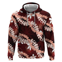 Puakenikeni Maile Lei Hoodie Frangipani Red Tropical Leaves LT01 Pullover Hoodie Red - Polynesian Pride