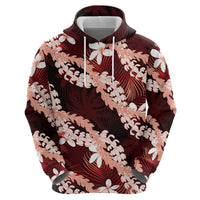 Puakenikeni Maile Lei Hoodie Frangipani Red Tropical Leaves LT01 - Polynesian Pride