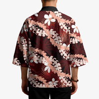 Puakenikeni Maile Lei Kimono Frangipani Red Tropical Leaves