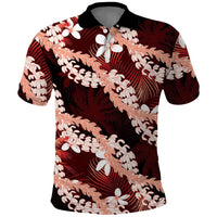 Puakenikeni Maile Lei Polo Shirt Frangipani Red Tropical Leaves LT01 Red - Polynesian Pride