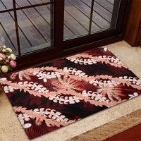 Puakenikeni Maile Lei Rubber Doormat Frangipani Red Tropical Leaves