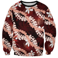 Puakenikeni Maile Lei Sweatshirt Frangipani Red Tropical Leaves
