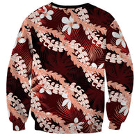 Puakenikeni Maile Lei Sweatshirt Frangipani Red Tropical Leaves