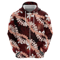 Puakenikeni Maile Lei Zip Hoodie Frangipani Red Tropical Leaves LT01 - Polynesian Pride