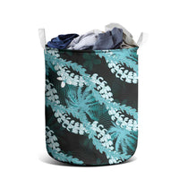 Puakenikeni Maile Lei Laundry Basket Frangipani Turquoise Tropical Leaves LT01 - Polynesian Pride