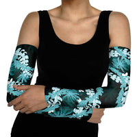 Puakenikeni Maile Lei Arm Sleeves Frangipani Turquoise Tropical Leaves LT01 - Polynesian Pride