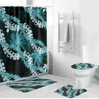 Puakenikeni Maile Lei Bathroom Set Frangipani Turquoise Tropical Leaves