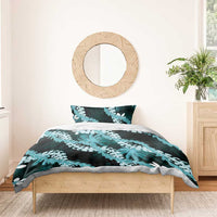 Puakenikeni Maile Lei Bedding Set Frangipani Turquoise Tropical Leaves